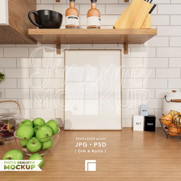 Kitchen Frame Mockup | Modern Digital Mockup | Black Frame Mockup | Simple Vertical Frame Template | JPG PSD Smart Object | Vertical Frame