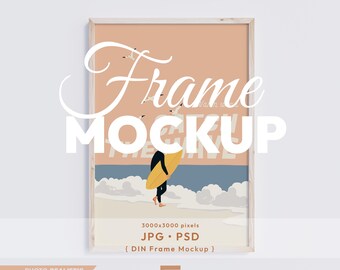 Vertical Frame Mockup, Print Poster Psd Template DIN A Aspect, Wooden Frame