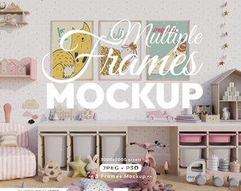 Nursery , 3 Frames Mockup: Cozy Kid Room Poster Psd Template