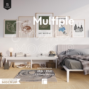 Gallery Wall Mockup: 5 Rahmen, Vertikal DIN A Druck (PSD & JPG Digitale Dateien)
