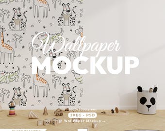 Nursery Wallpaper Mockup PSD Template: Kids Room Wall Art Mock Up