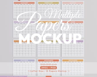 12 Horizontal Papers Mockup, Letter Size Mock Up, 8.5x11 Ratio