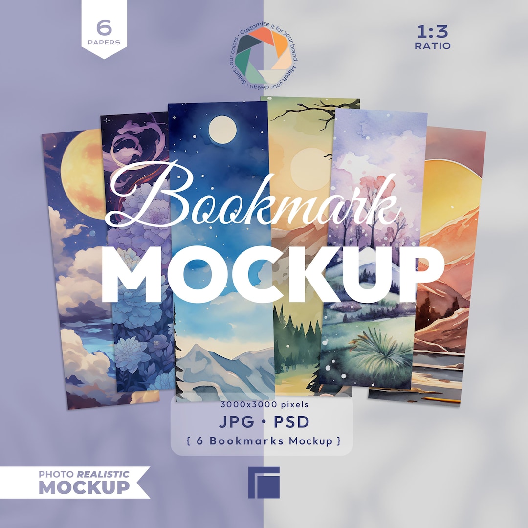 6 Bookmarks Mockup, Printable Bookmark Mock Up, Psd Template Smart ...