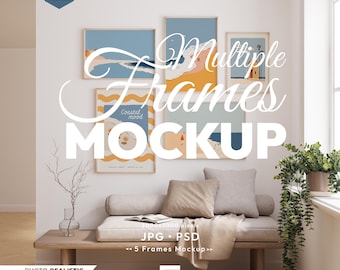 Wood Frame Mock Up Set, 5 Frames Mockup, Multiple Frame Bundle Psd Template
