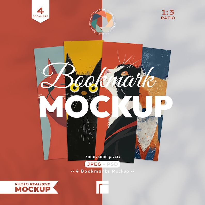 4 Bookmarks Mockup, Printable Bookmark Mock Up, Psd Template Smart ...