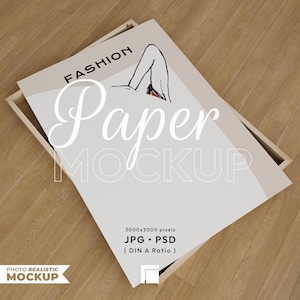Maqueta de primer plano, maqueta de papel, maqueta de papel con relación DIN A, maqueta de papel acostado, maqueta PSD Photoshop minimalista moderna