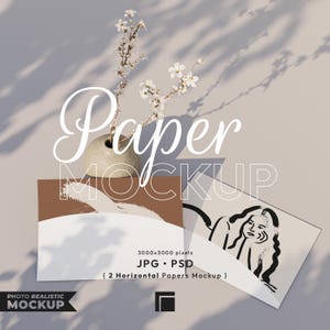 2 Horizontales Papier Mockup, Landschaft Papier Mockup, Liegendes Papier Mockup, PSD Photoshop Mockup Minimalistisch Modern, Blank Papier Mockup