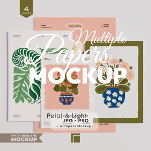 4 Vertical Papers Mockup, Paper Mockup Set, Calendar Mock Up Psd Template