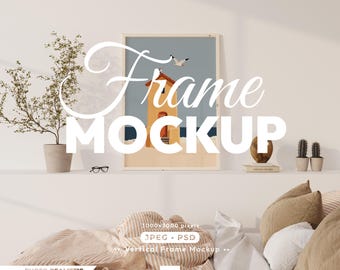 Vertical Frame Mockup, Wood Frame, Poster Psd Template