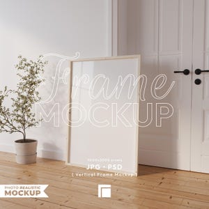 Vertical Frame Mockup, Minimal Interior Room, Wooden Frame Mockup, Vertical Print Poster DIN A Mockup, Poster Template, Frame PSD Mockup