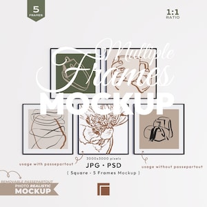 5 Square Frames Mockup: 1x1 Ratio Poster Psd Template, Square Mock Up Set