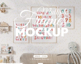 Nursery, 3 Vertical Frames Mockup, Frame Mock Up Set, Multiple Wood Frame, Baby Room