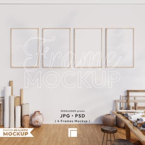 4 Frames Mockup, Multiple Frames Mockup, Wall Frame Mockup Set, Vertical Print Poster DIN A Mockup, Gallery Wall Art Template