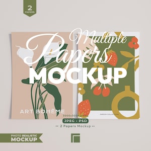2 Papers Mockup, Multiple Print Poster Psd Template, Calendar Mock Up, Blank Paper