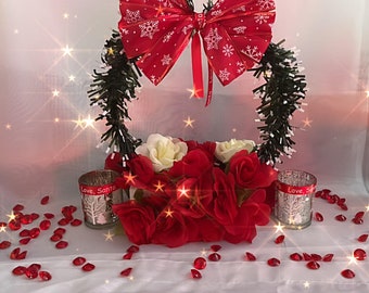 Christmas Wreath With Bow and Removable Candle holders