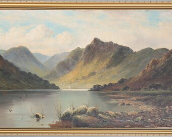 Antique Oil Painting by Clement Adams, 19th Century. Pair of Highland Water Landscapes.