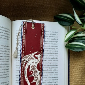 Red Handmade paper cut bookmarks. Zero Waste. Book Lovers Gift. Dragon Sign. Gift for Her and for Him, for children. Dragon Bookmark.