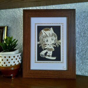 ANIME- Paper Cut Art Girl, Decor, Idea for Present, For her, Character, Minimalist, Foxy, Chibi Characters, Cartoon, Cute Illustration, Art.