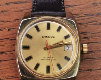 1970er Jahre Sandoz, SGT110-1, 17 Jewels Vergoldete Herrenuhr, Keeping Time, k295
