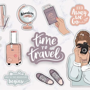 Autocollants Numériques "Temps de Voyager" - PNG & JPG - Aventure, Planification, Scrapbooking