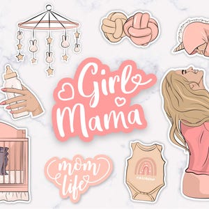 Stickers "Girl Mama" à Imprimer - Décoration Mignonne pour Mamans de Filles (PNG/JPG/EPS)