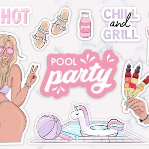 Sticker "Pool Party Barbecue" - Ambiance Été, Piscine et Grillades
