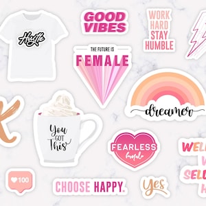 Stickers Inspirants "Girl Power" - Mots Doux & Citations Positives - Déco Journal, Agenda, Ordinateur