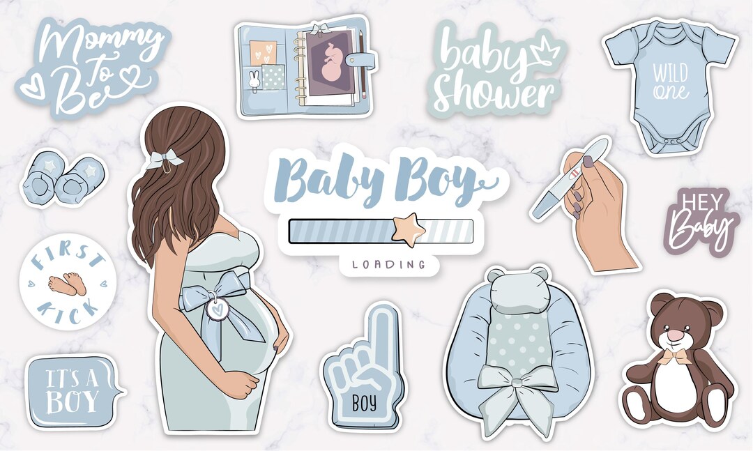Printable Baby Boy Stickers - Baby Shower, Pregnancy, Birth - PNG/JPG ...