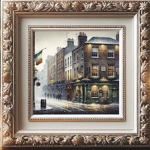 Cena de inverno de Dublin Irlanda, aquarela Natal aconchegante paisagem urbana ruas da cidade feriados festivos para impressão