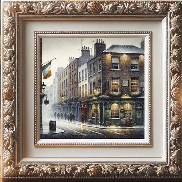 Dublin Ireland Winter Scene, Watercolour Christmas Cosy Cityscape City Streets Printable Festive Holidays