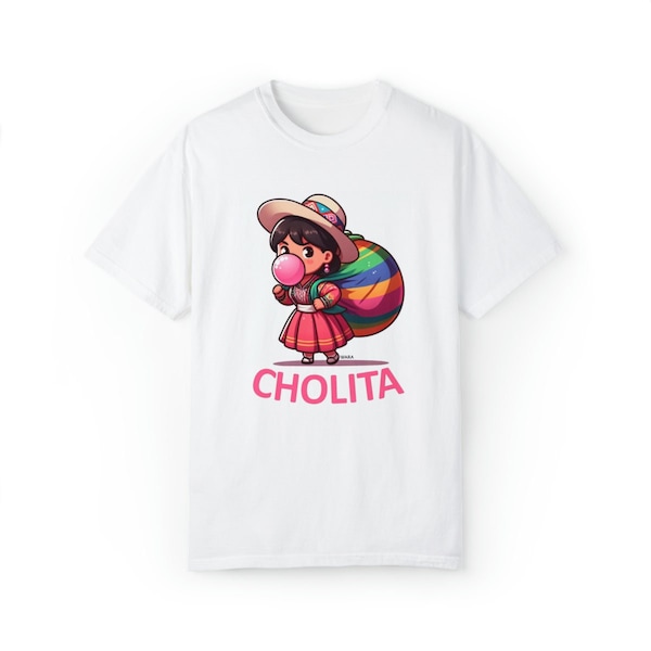 Unisex Garment-Dyed T-shirt Proud Bolivian Cholita with Aguayo Bag T-Shirt