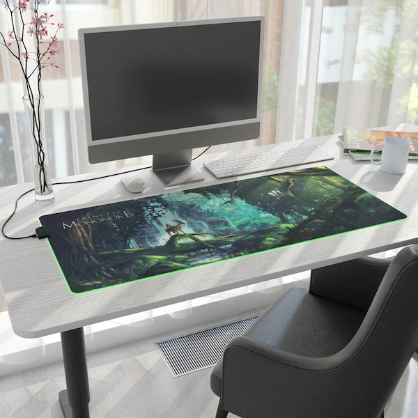 Tapis de souris LED Princesse Mononoke, Tapis de souris LED Ghibli, Tapis de souris LED Spirited Away, Tapis de bureau Studio Ghibli, Tapis de souris esthétique, Tapis Kodama