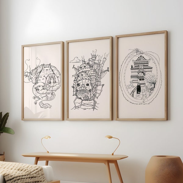 Studio ghibli Poster 3 Pack, Howl's Moving Castle Wall Art, Ghibli Anime Wall Print, Studio Ghibli Posters Pack Print, Ghibli Art Poster