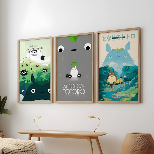 Ghibli Totoro Poster 3 Pack, Set 3 Stuk, Ghibli Anime Wall Print, My Neighbor Totoro Wall Art, Ghibli Poster, Studio Ghibli Posters Pack