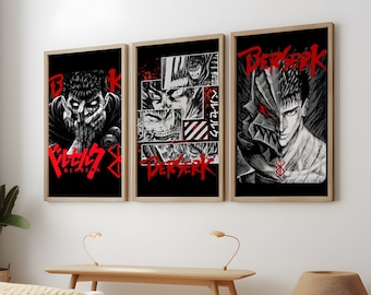 Guts Anime 3 Pack, Anime Wall Art Print, Digital Download,Anime Poster, Deco Wall Art, Warrior Anime Poster Pack, Anime Print, Guts Wall Art