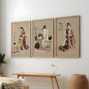 Japanese Prints Poster 3 Pack, Set 3 Piece, Japan Art Wall Print, Japanese Picture Wall Art, Asian Printable Art, Japanese Wall Art Geisha
