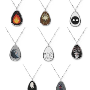 Studio Ghibli Pendant Necklace, Ghibli Characters Pendant, Purification Pendant, Digital Art Pendant, Anime Oval Necklace, Anime Lover Gift