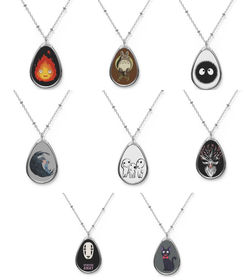 Studio Ghibli Pendant Necklace, Ghibli Characters Pendant, Purification Pendant, Digital Art Pendant, Anime Oval Necklace, Anime Lover Gift