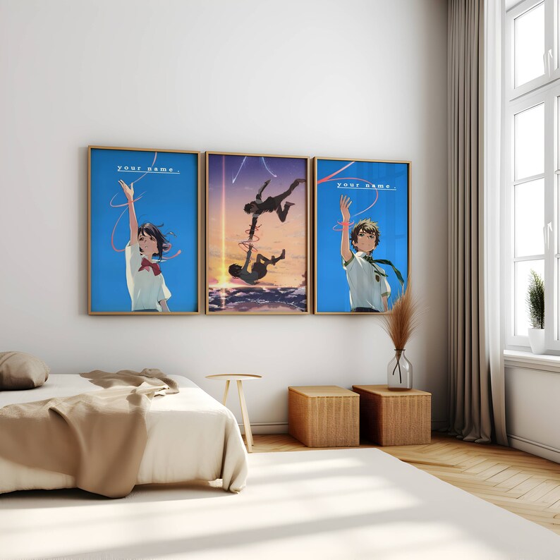 Your Name Poster 3 Pack, Your Name Anime Wall Print, Anime Poster, Anime Romantic Wall Art, Studio Ghibli Posters Print, Anime Art Print