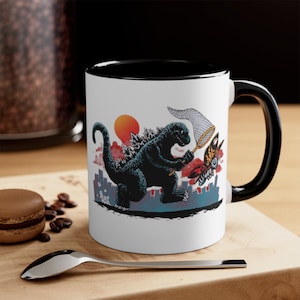 Godzilla Catching Kaiju Mug, King Of The Monsters, Godzilla Art Gojira, Funny Graphic, Godzilla Art Mug, Godzilla Kaiju Mug, Godzilla Coffee