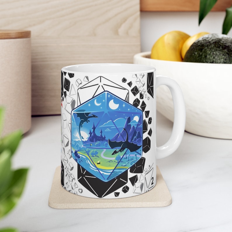 Dungeons and Dragons Mug, DnD Mug, D20 Scene Mug, Gift for DnD players, Gift for Nerd, Gift for Gamer, Gift for Geek, DnD Gift Mug, D20 Mug