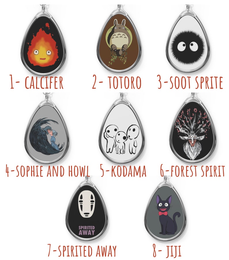Studio Ghibli Pendant Necklace, Ghibli Characters Pendant, Purification Pendant, Digital Art Pendant, Anime Oval Necklace, Anime Lover Gift