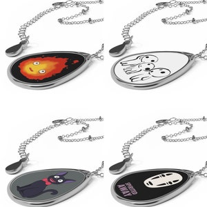 Studio Ghibli Pendant Necklace, Ghibli Characters Pendant, Purification Pendant, Digital Art Pendant, Anime Oval Necklace, Anime Lover Gift