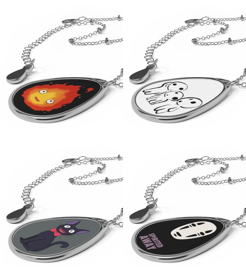 Studio Ghibli Pendant Necklace, Ghibli Characters Pendant, Purification Pendant, Digital Art Pendant, Anime Oval Necklace, Anime Lover Gift