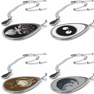Studio Ghibli Pendant Necklace, Ghibli Characters Pendant, Purification Pendant, Digital Art Pendant, Anime Oval Necklace, Anime Lover Gift