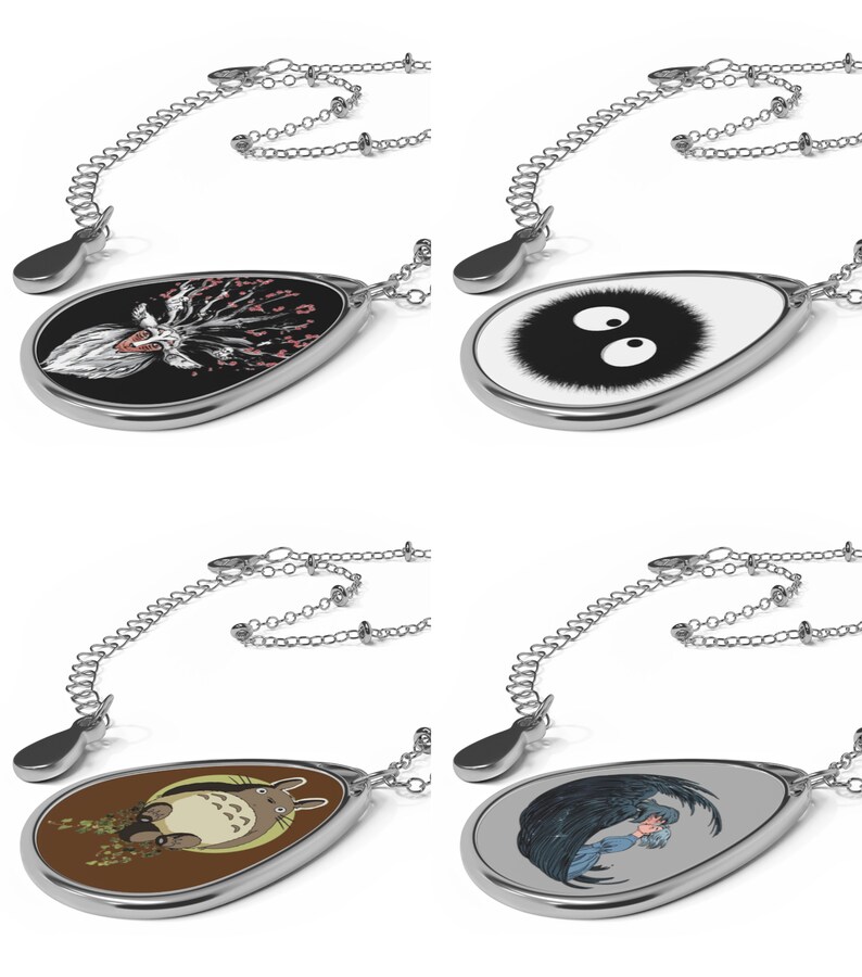Studio Ghibli Pendant Necklace, Ghibli Characters Pendant, Purification Pendant, Digital Art Pendant, Anime Oval Necklace, Anime Lover Gift