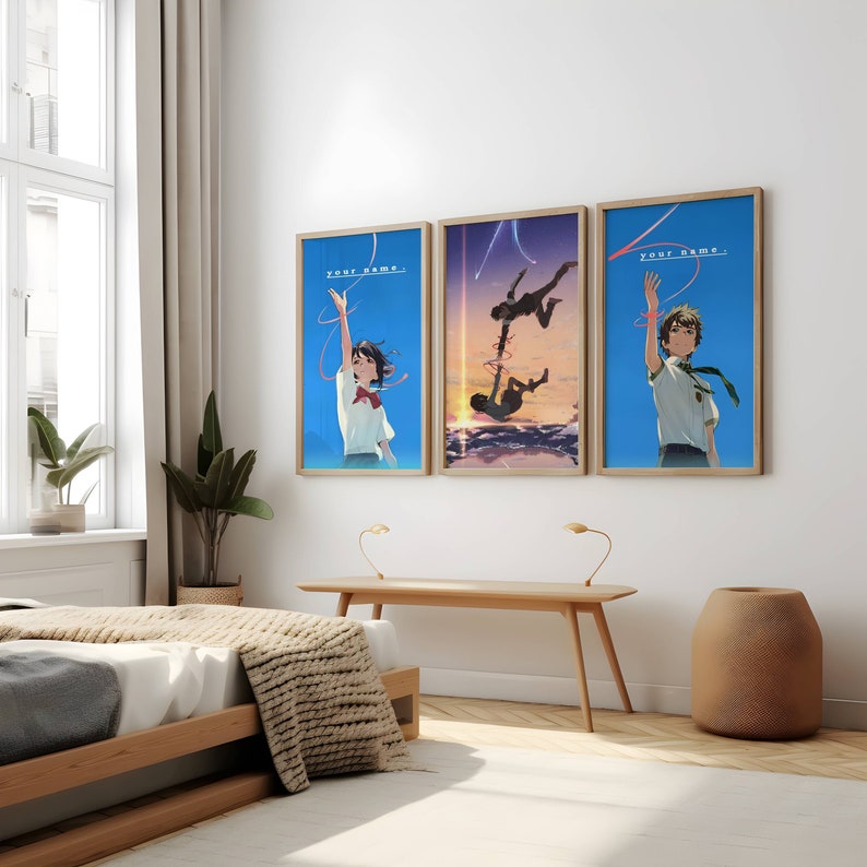Your Name Poster 3 Pack, Your Name Anime Wall Print, Anime Poster, Anime Romantic Wall Art, Studio Ghibli Posters Print, Anime Art Print