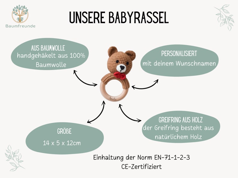 Babyrassel personalisiert, Babygeschenke, Geburt, Baby, Babyrassel, Babygeschenk Geburt, Holzspielzeug, Rassel Baby, Taufgeschenk Taufe Bild 5