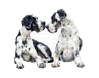 Deutsche Dogge Hund | Paar Hunde Clipart | Aquarell druckbare Kunst | Handwerk | Kartenherstellung | Kinderzimmer-Kunst | Sofortiger digitaler Download | 9 PNG-Datei