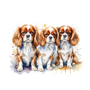 Cavalier King Charles Spaniel Chiens | Scrapbooking | Art mural pour chambre d'enfant | Couples de chiens | Art imprimable aquarelle | Téléchargement numérique | 9 JPG
